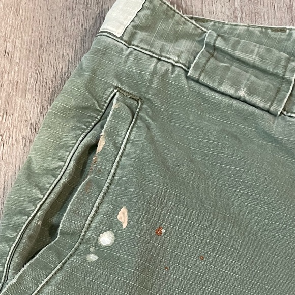 OOAK Army Green Capris With Polynesian Motif Embroidery & Paint Splatters - Picture 6 of 16